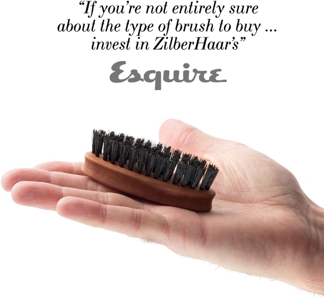 ZilberHaar - Pocket Mustache and Beard Brush - Soft Boar Bristles and Pearwood - Perfect Grooming Tool for Men - Relieves Itch, Works with all Beard Balms and Beard Oils - Made in Europe