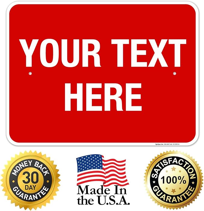 Personalized Custom Red Background Customize for Office, Business, Workplace, Home, Airbnb, Delivery Sign, 18x24 Inches, Rust Free .063 Aluminum, Fade Resistant, Made in USA by Sigo Signs
