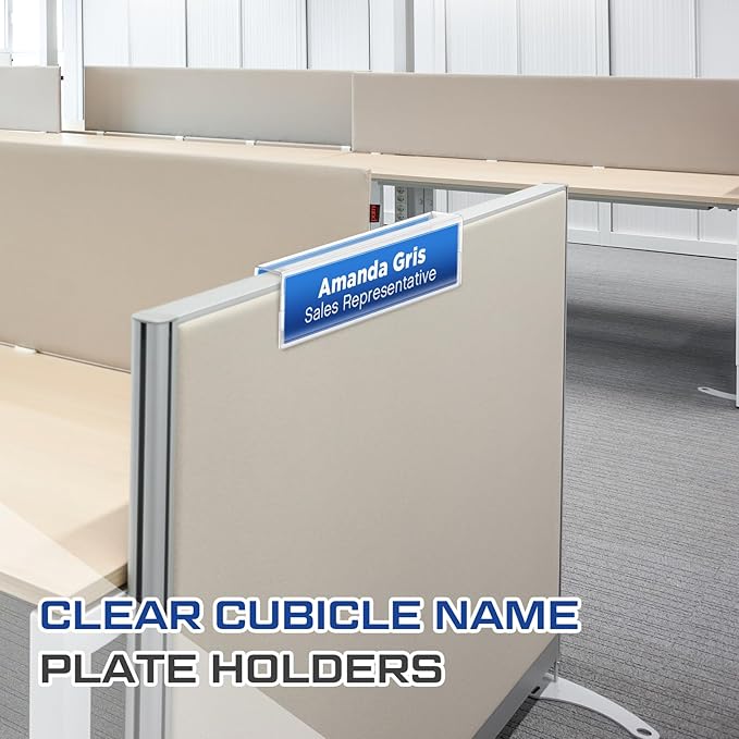 Cinnvoice 20 Pcs 2.25 Inch Cubicle Name Plate Holders Bulk Clear Double Sided Name Sign Tags for Home Library Doors Office Classroom 8.5 x 2.5 x 2.4 Inch