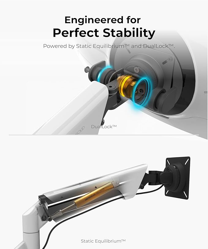 Modernsolid Heavy Duty Ultrawide Monitor Arm with RGB Lighting & USB Charging, Fits 34 to 49 inch Curved Screens, Supports 14 to 38 lbs, Adjustable Desk Mount, Compatible with Gaming Setup, White