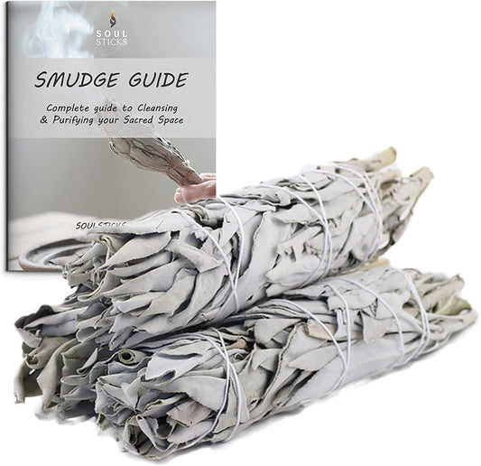SOUL STICKS 6 Inch 3-Pack Organic California White Sage Smudge Sticks Bulk for Home Cleansing, Negative Energy Removal, Good Energy Meditation & Smudging Rituals | Pure Sage Bundles