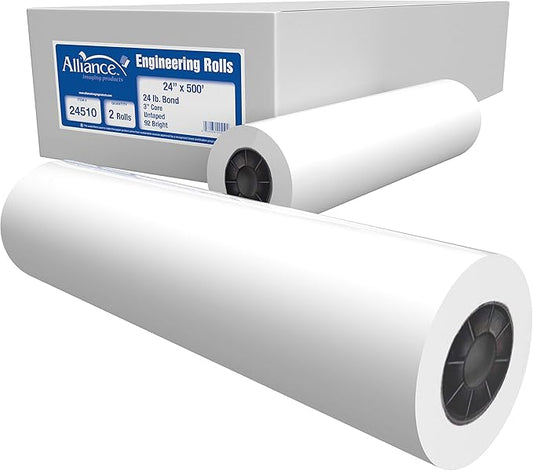 Alliance Wide Format Paper 24" x 500' Rolls Bond Engineering (24lb | 2 Rolls, 24 In x 500 Ft | 3" Core)