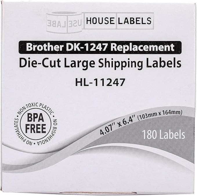 HOUSELABELS Compatible with DK-1247 Replacement Roll for Brother QL Label Printers; 180 Large Shipping Labels; 4.07" x 6.4" (103mm*163mm) - 16 Rolls