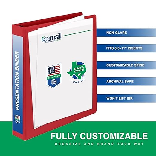 Samsill 1 Inch 3 Ring Binders, Made in USA, Economy Round Ring, Clear View Cover, 200 Sheet Capacity - for School, Home, Office - Red, 4 Pack
