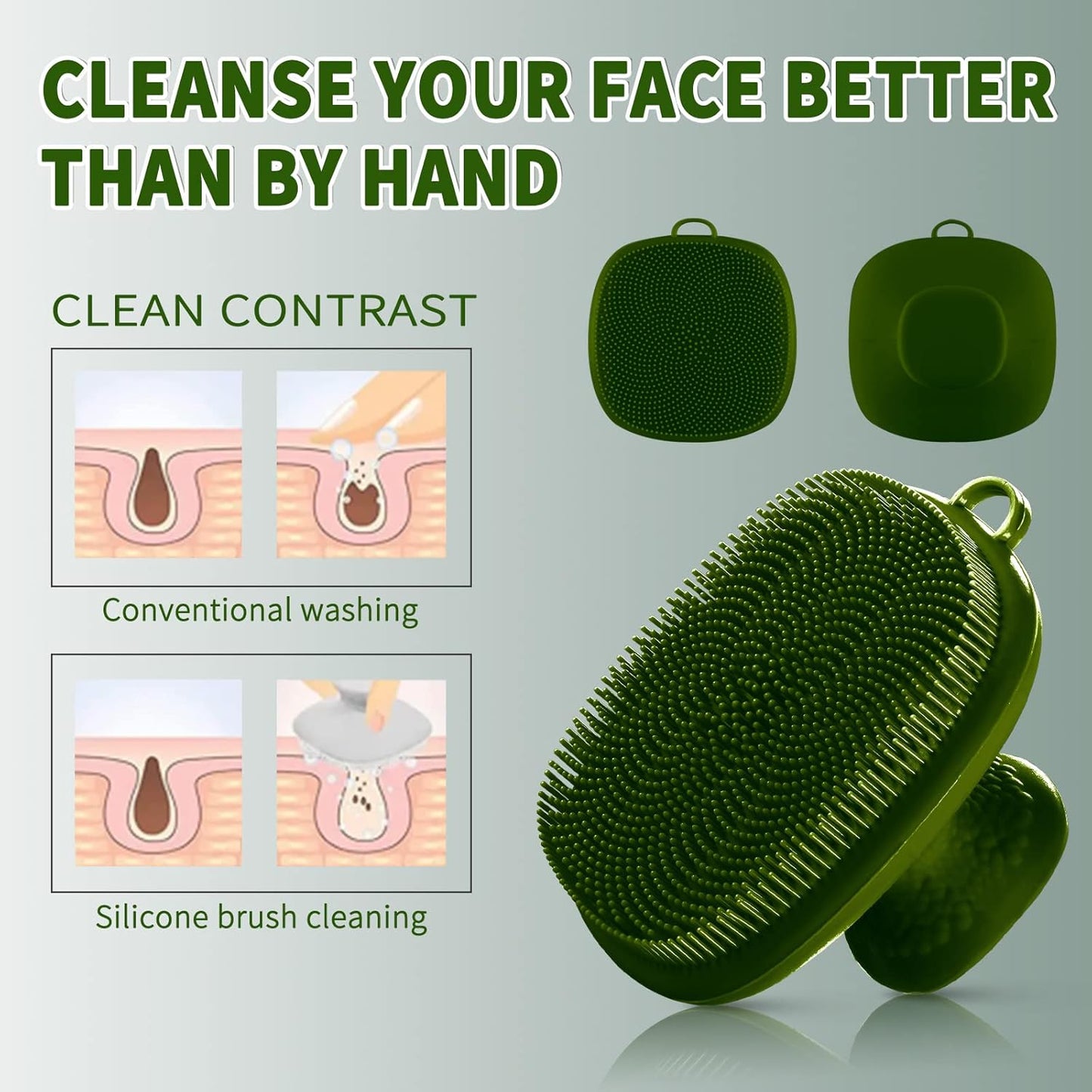 VWMYQ Silicone Face Scrubber for Men Facial Cleansing Brush Silicone Face Wash Brush Manual Waterproof Cleansing Skin Care Face Brushes for Cleansing and Exfoliating (Green)
