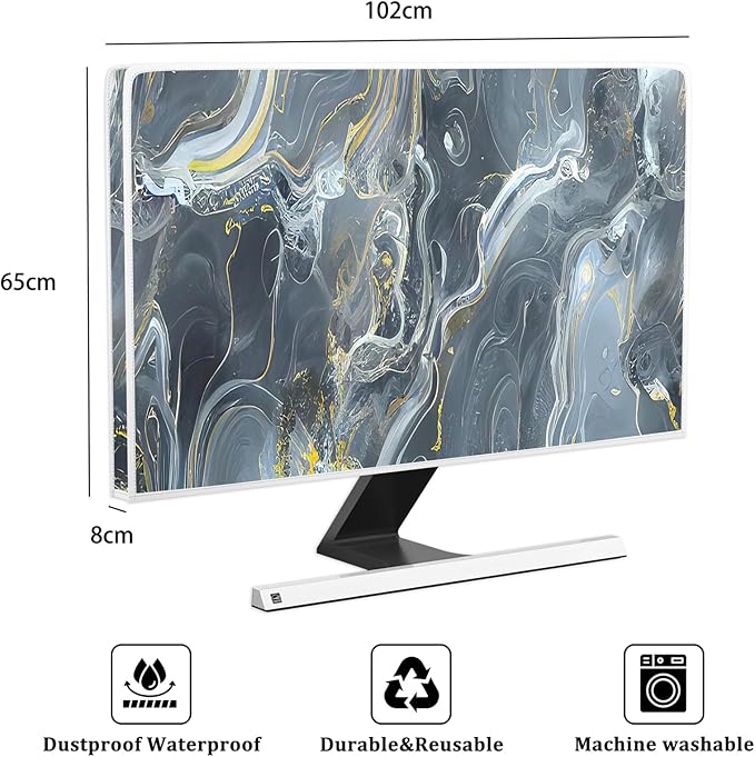 Baocicco Gray Gold Marble Waterproof 40, 41, 42，43 Inch TV Dust Cover Anti-Static Dustproof Protective Aesthetic Texture Screen TV Covers Full Body Cover for Television Screen Desktop PC LED LCD OLED