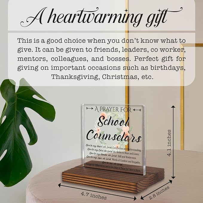 School Counselor Prayer Desk Sign, Faith-Based Christian Gift for Counselors Graduation Birthday Christmas, Inspirational Office Decor for Guidance and Support Appreciation PA114