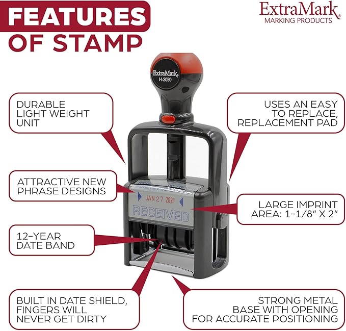 Heavy Duty Style Office Date Stamp with Completed - Self Inking Dater - Style C - Blue Ink Color
