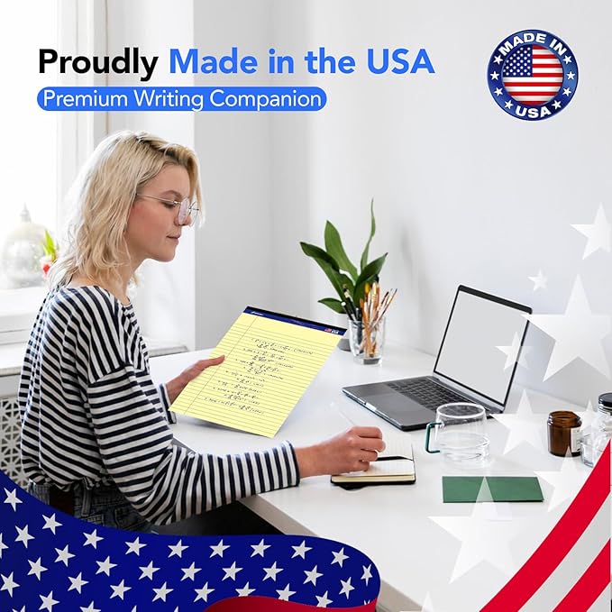 WritePads Legal note pads 8.5"x14" Legal Pads,Wide Ruled,Canary Paper,12 Pack,50 Sheets Per Writing Pad,Micro perforated Writing Pad,BL-LCY50W-12PAD