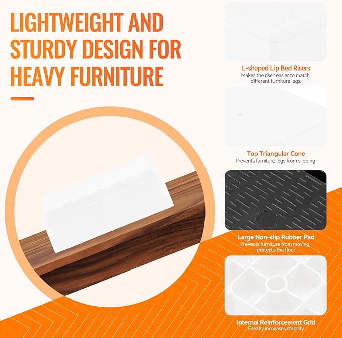 shouwuhho Furniture Risers, 4 Pack Bed Risers with Non-Slip Grip and Heavy Duty Support, 1 Inch 2 Inch 3 Inch 4 Inch Height Lift for Couch, Sofa, Table, Desk, Chair, Refrigerator - White, 1 Inch