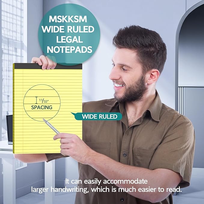 MSKKSM Legal Pads 8.5 x 11, 6 Pack Yellow Note Pads 8.5 x 11 Writing Pads, Wide Ruled Legal Notepads, Lined Pads of Paper Yellow Paper Pads, 30 Sheets Per Notepad for School, Home, Office, Business
