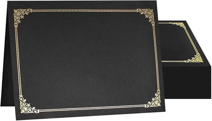 SUNEE Certificate Holders(Black, 50 Packs), Diploma Covers Gold Foil Border, for Letter Size 8.5x11 Certificates, Cardstock, Document Papers