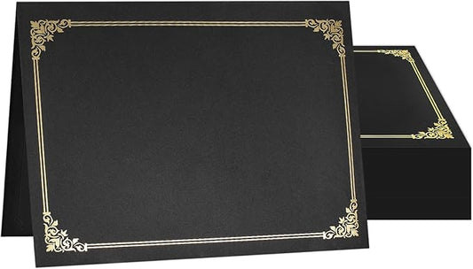 SUNEE Certificate Holders(Black, 50 Packs), Diploma Covers Gold Foil Border, for Letter Size 8.5x11 Certificates, Cardstock, Document Papers