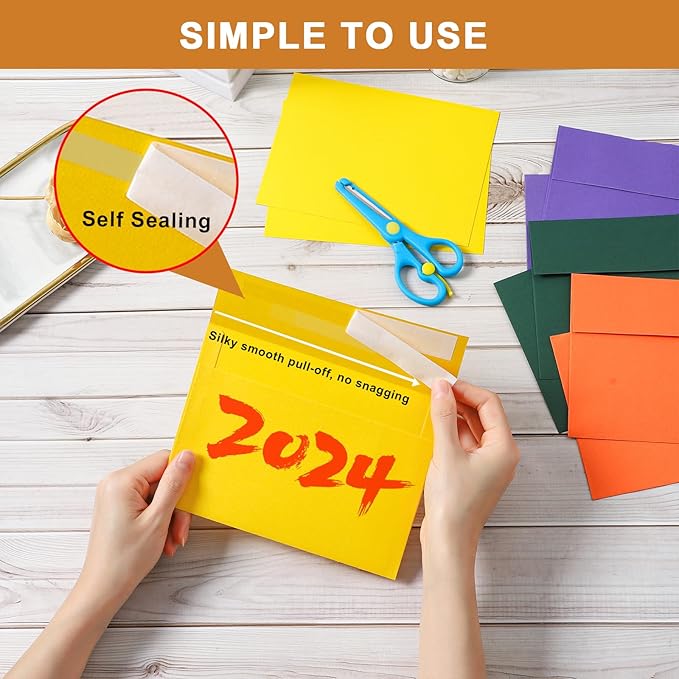Silunkia 100 Packs 10 Assorted Colors Blank Cards and Envelopes 5 x 7 Heavyweight Single Panel Cardstock and A7 Envelopes Printable Self Seal for DIY Wedding Invitations, Thank You Cards, Baby Shower