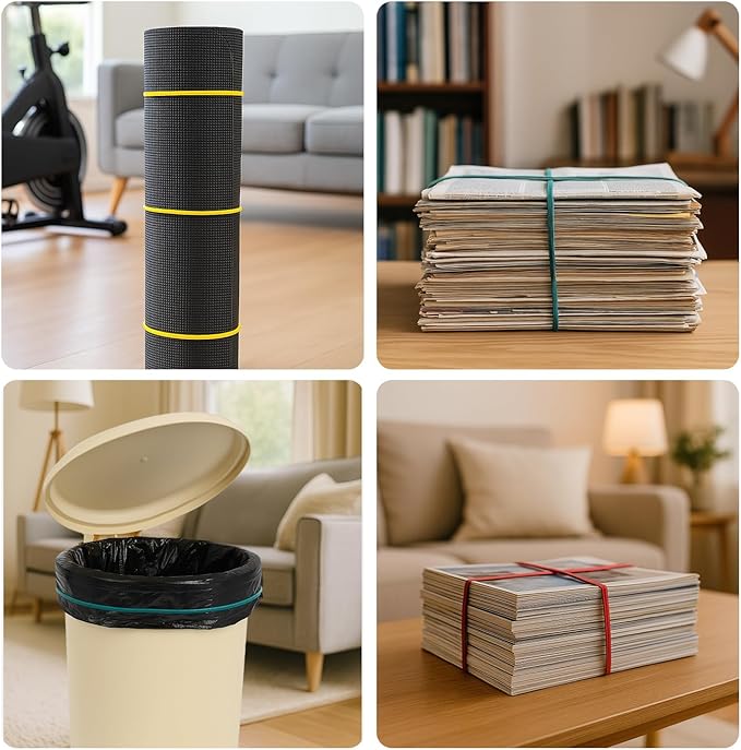 100Pack Trash Can Rubber Bands,5 Colors Large Rubber Bands,Heavy Duty,Reusable Elastic Bands for 13-30 Gallon Bins for Office Supplies File Folders Box Books,Bundle Rugs, BBQ Covers