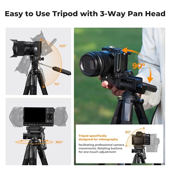 K&F Concept Camera Tripod, 68" Lightweight Portable Travel Outdoor DSLR Tripods for Camera Phone Video Recording Tripod Stand, Cellphone Clip for Smartphone Live Streaming Vlog S254A3+BV01