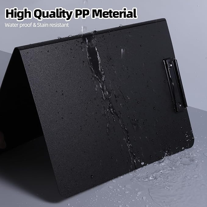 FRETONBA Clipboard Folder, 2 Pcs A4 Foldable Clipboard with Horizontal and Vertical Double Metal Clips, 360 Degree Foldable Binder Clipboards with Pen Holder, File Cover Work Folder Clipboards, Black