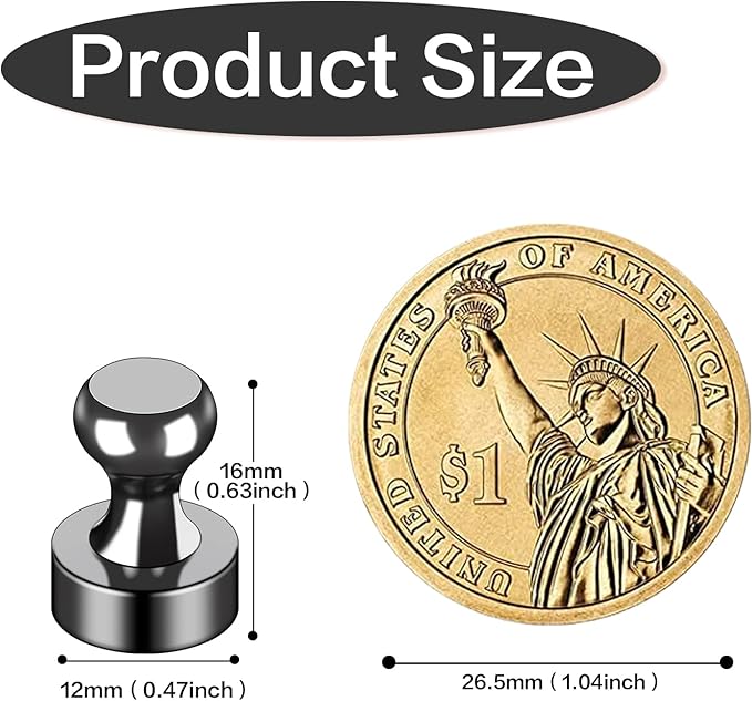 LOVIMAG 16Pcs Strong Fridge Magnets,Black Refrigerator Magnet, Push Pin Magnets,Strong Whiteboard Magnet for Map Pins, Kitchen, Office, School, Adults,Thumb Tacks Magnets,Dry Erase