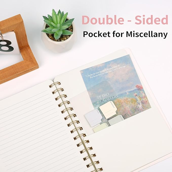 Spiral Notebook-5.75" x 8.125" College Ruled Journal with Inner Pockets and 160 Pages,PU Leather Cover Business Journal, Twin-Wire Binding Notebook Perfect for Office & Home School Supplies Grey