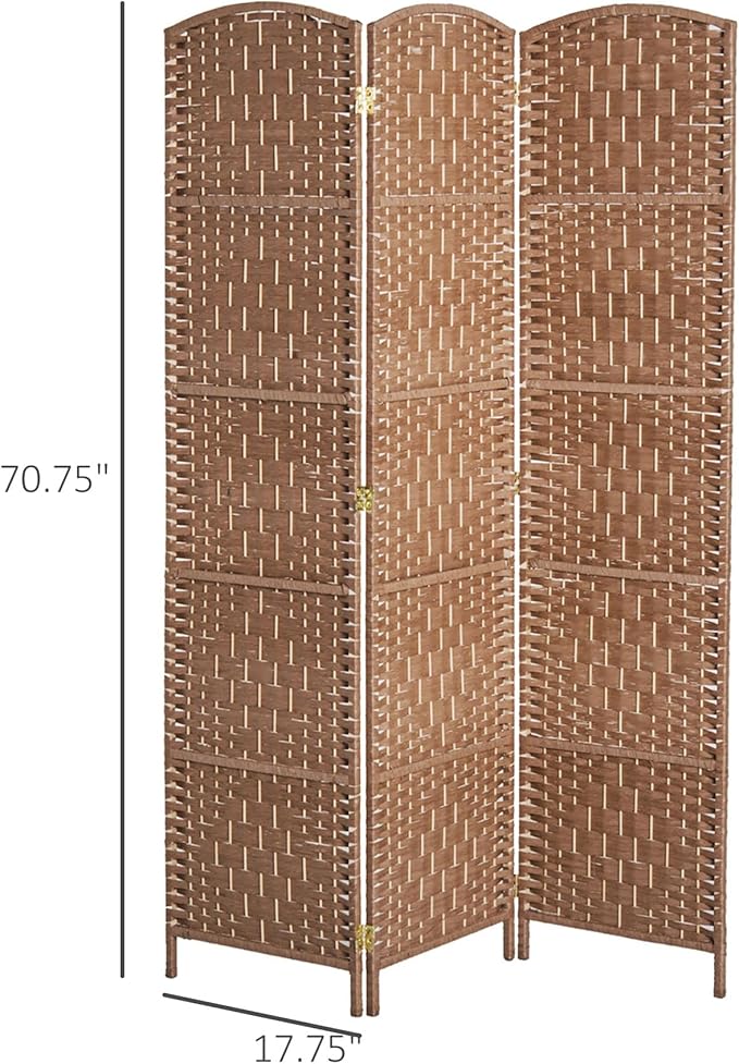 HOMCOM Room Divider, 3 Panel Folding Privacy Screen, 6FT Tall Portable Wicker Weave Partition Wall Divider for Bedroom, Home Office, Natural
