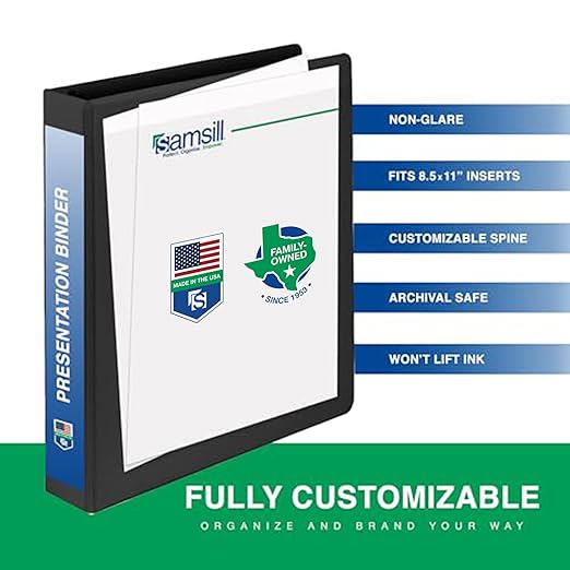 Samsill 2 Inch 3 Ring Binders, Made in USA, Economy Round Ring, Clear View Cover, 425 Sheet Capacity - for School, Home, Office - Black, 12 Pack