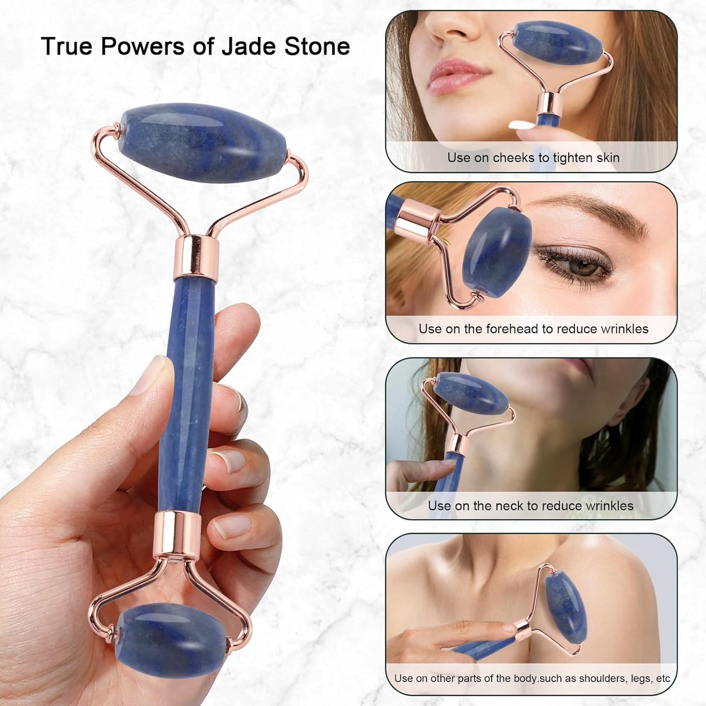 Jade Roller for Face, Facial Roller Massager Skin Care Tool, Gua Sha Facial Tools for Face, Neck, Eyes, Reduce Puffiness of The Skin(Blue)
