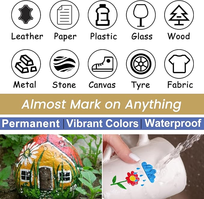 Overseas Red Paint Pens Paint Markers - Permanent Acrylic Markers 12 Pack, Water-Based, Quick Dry, Waterproof Marker Pen for Rock, Wood, Plastic, Metal, Canvas, Glass, Fabric, Mugs. Medium Tip