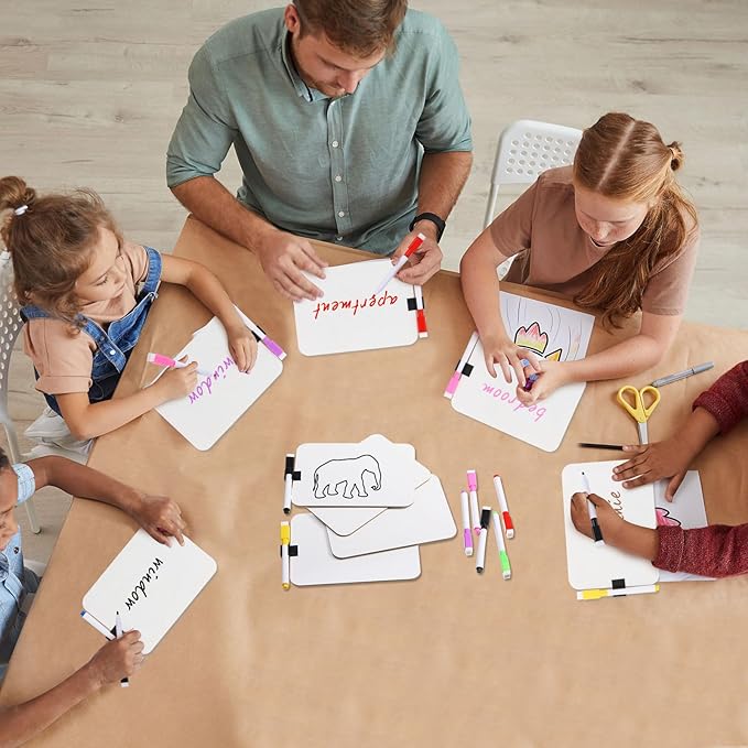 Affrolling 36 Sets Small Whiteboard Dry Erase Boards 5" x7'' Mini Double Sided Dry Erase Lap Boards with Markers Erasers Pen Holders Personal Whiteboards for Students Classroom Teacher