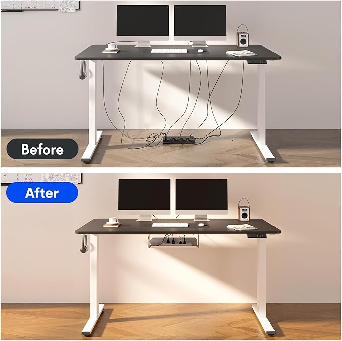 FLEXISPOT EN2 Whole-Piece Standing Desk with Clamp Power Strip, 48 x 24'' Electric Stand Up Height Adjustable Desk with Cable Management (Gray Frame + 48" Black Desktop, 2 Packages)