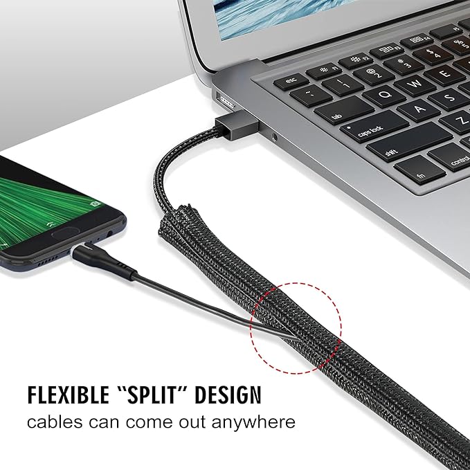 Moxita 10ft x 1 inch Cable Sleeve Split Wire Loom Tubing for Power, Audio, USB, Cord Management for TV, Computer, Protects from Pets Chewing, Black