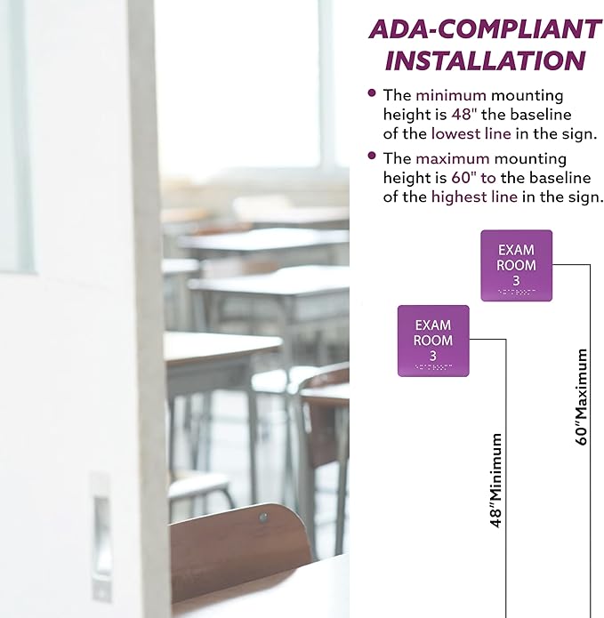ADA CENTRAL SIGNS - 6" X6" Exam Room 3 Sign - ADA Compliant Tactile Graphics Grade 2 Braille Text Acrylic Wall Signs - Educational Institution Directional Assistance Test Center Door Sign for Schools