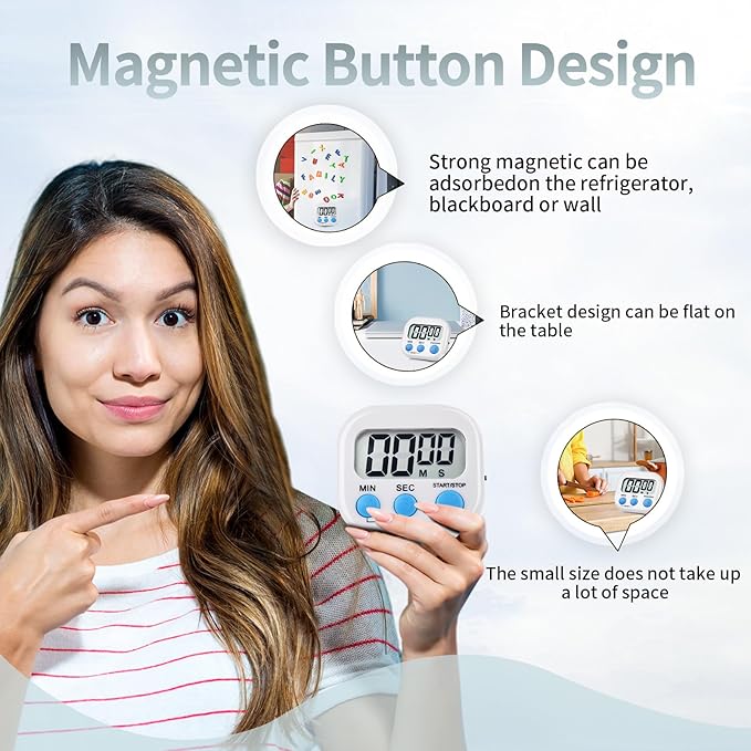4 Pack Digital Kitchen Timer Magnetic Digital Timer with Big Display Loud Ring Cooking Timers for Cooking, Game, Gym, Break Time, Classroom(4,Pink, Blue, Green, White)