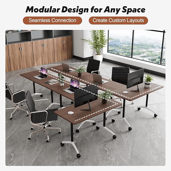 Goakwwuz Conference Room Table, Folding Conference Tables,Thicken Grey Tabletop,Flip Top Wooden Seminar Meeting Room Table for Conference Room Offices (2, Walnut, 70.8”)