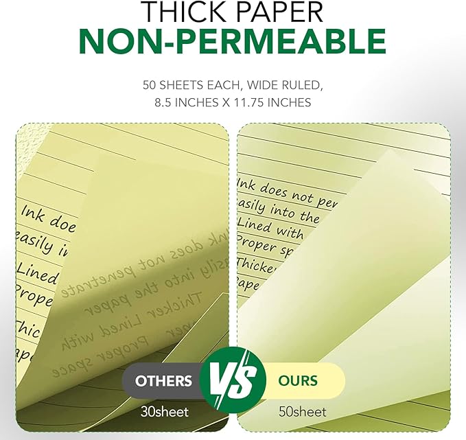 KAISA Legal Notepads 8.5"x11.75"，12pads note pads office supplies Recycled Paper 8.5"x11.75" Wide Ruled 50 sheets Hard Back Notepads 8-1/2"x 11-3/4" Writing Tablet Canary For Office Supplies (Pack of 12) KSU-5668
