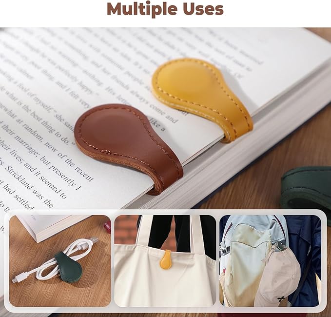 Personalized Magnetic Leather Bookmark, 26 Letters Custom Leather Bookmarks, Handmade, Leather Magnetic Bookmark for Book Lovers Readers Women Kid(Green，I）