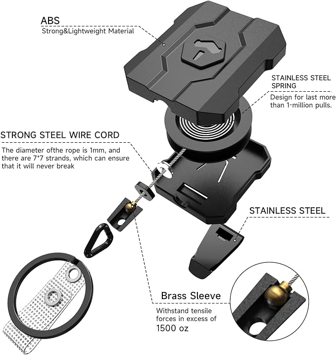 Retractable Keychain Badge Holder with Belt Clip, Heavy Duty Carabiner ID Badge Clip Reel, 32” Steel Retractable Cord, 10 oz Rebound，2 Pack Key Back