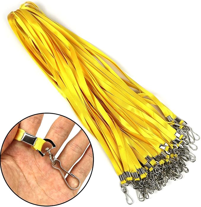 Beebel Yellow Lanyards 100 Pcs Lanyard for Id Badges Flat Lanyard with Badge Clip with J-Hook (Yellow)