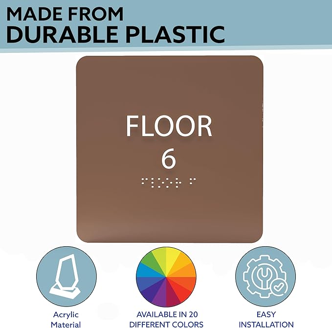 Grey w/Black ADA Floor 6 Sign with Braille – Made from Durable Acrylic and Ready to Mount