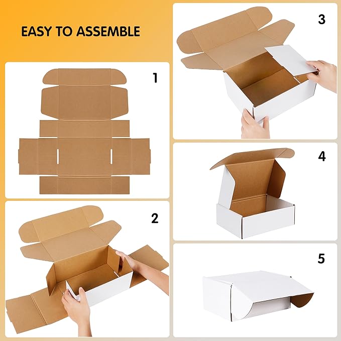 JOWLOT 9x6x3 inch Small Shipping Boxes Set of 25, White Corrugated Cardboard Box Literature Mailer for Mailing Packing Moving and Storage