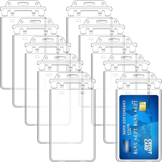 Tinlade 200 Pack Permanent Locking Hard Plastic Badge Holder Vertical Clear ID Badge Holder Heavy Duty Protector Case for Office School Card Travel 2.4 x 4.2 inches