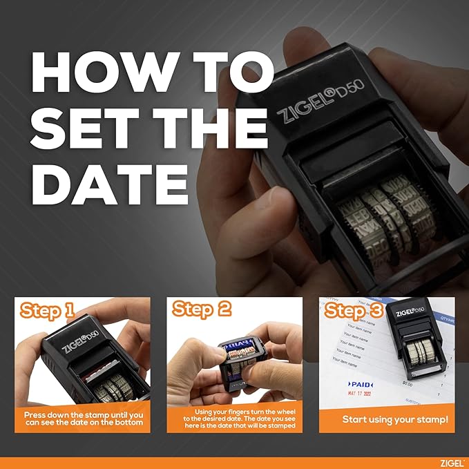 ZIGEL D50 Date Stamp with Posted - Self Inking Date Stamp - Red