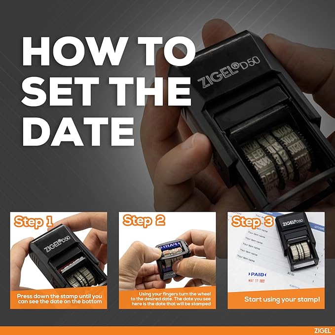 ZIGEL D50 Date Stamp with Shipped - Self Inking Date Stamp - Blue