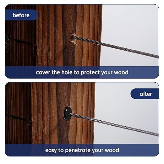 RiaYer 40 Pack 30 Degree Angle Protective Sleeves, Black Cable Railing Corner Protector Sleeve Beveled for 1/8" Wire Rope, T316 Marine Grade Cable Railing Kit with Two Drill Bit for Wood Posts HF039B