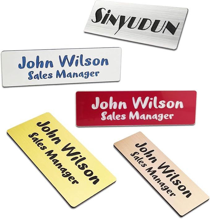 Custom Engraved Name Tag Badges for Business, Personalized Identification with Pin, Magnetic, Adhesive, or Blank Backing, 1"x3", Silver/Black Text