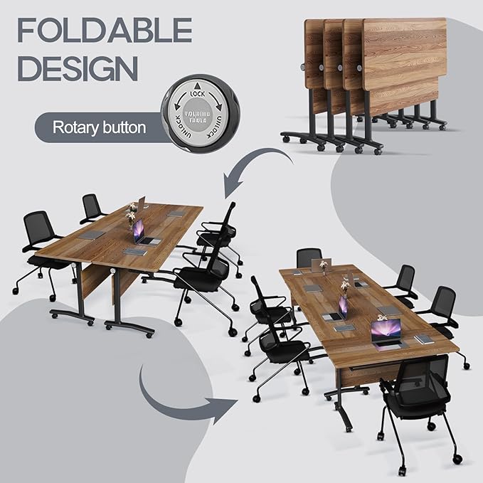 Folding Conference Table 4ft 5ft, Foldable Office Meeting Desk for 6 People, Multiple Sizes Colors Mobile Conference Room Table for Training Room School Business Furniture (6, White Walnut, 55in)