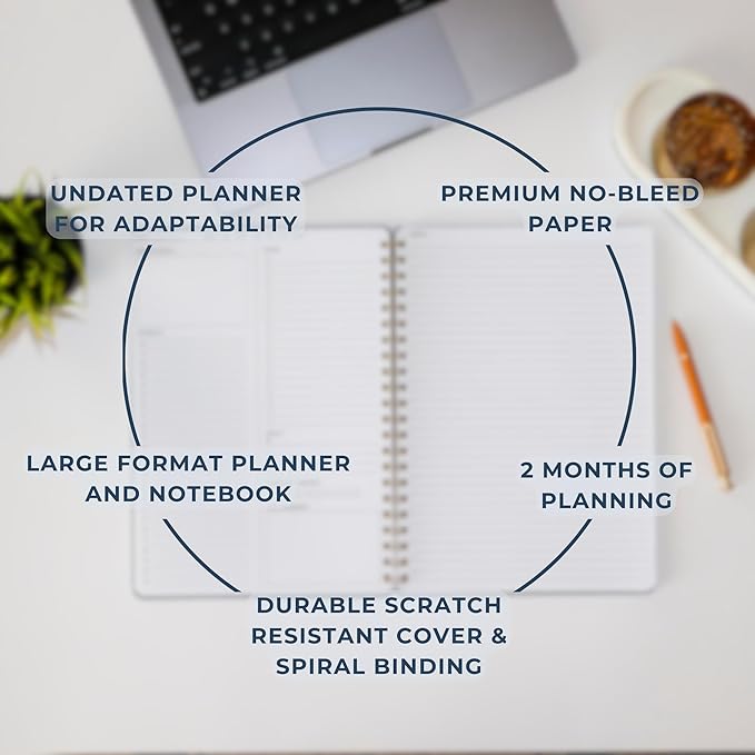 Merely Home Undated Daily Planner | 8.25” x 11.75” To Do List Notebook | Work Productivity ADHD Organizer | Men and Women Planner | College Supplies | Pink | Portrait Layout