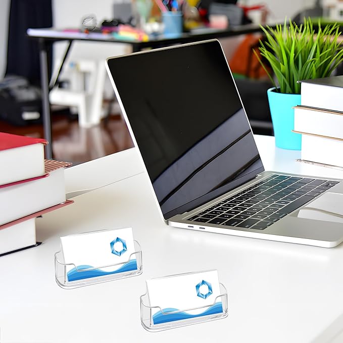 Mototo Acrylic Business Card Holder for Desk, 20 Pack Plastic Business Card Display Clear Business Card Holder Desktop Cards Stand for Home Office Exhibition Desk Table, Fits 30-50 Business Cards
