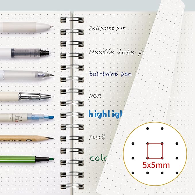 EMSHOI A5 Spiral Notebook Bullet Dotted journal, Small 5.7" X 8.22", 300 Pages/150 Sheets, 100gsm Dot Grid Paper, Waterproof Hardcover, for Office School Women Men Work Writing Notes-LightBlue