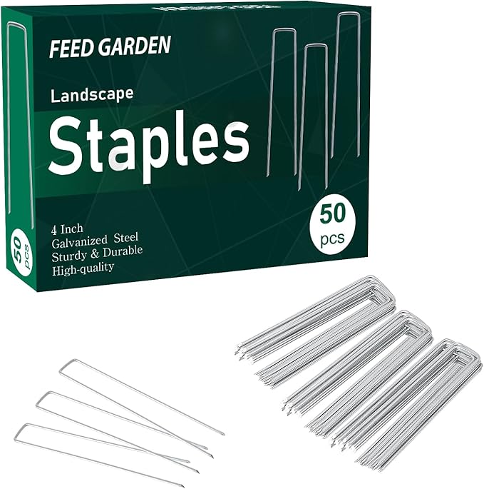 FEED GARDEN 4 Inch 25 Pack Galvanized Landscape Staples 11 Gauge Anti-Rust Garden Stakes Landscaping Fabric SOD Pins Yard Stakes for Weed Barrier Fabric