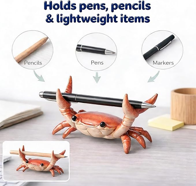 Desk Crab Pen Holder, Cute Weightlifting Crab Pencil Holder for Desk, Funny & Creative Desktop Organizer for Office, Home, School Supplies (Red+Red)